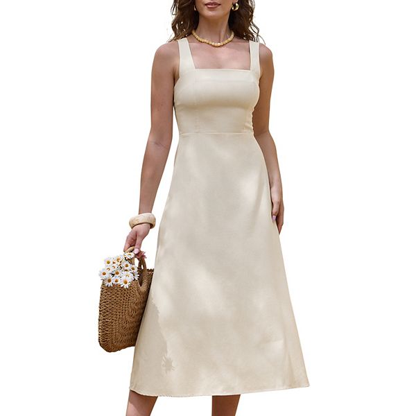 

Танковое платье для женщин с квадратным вырезом, без рукавов, на молнии, силуэт а-силуэт, летнее повседневное макси Inspire Chic, Beige