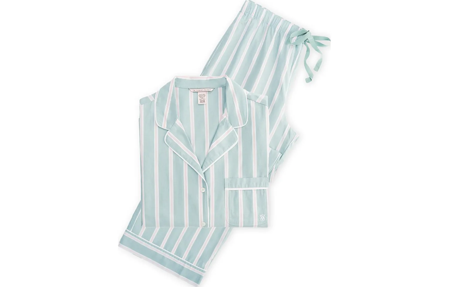 Victoria's Secret Хлопковый комплект пижамы женский sage green в полоску