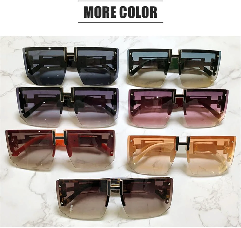 

Солнцезащитные очки без оправы большого размера для женщин и мужчин, винтажные, с плоской верхней частью, защита от УФ-излучения UV400, c3, один размер MTZJH, C3