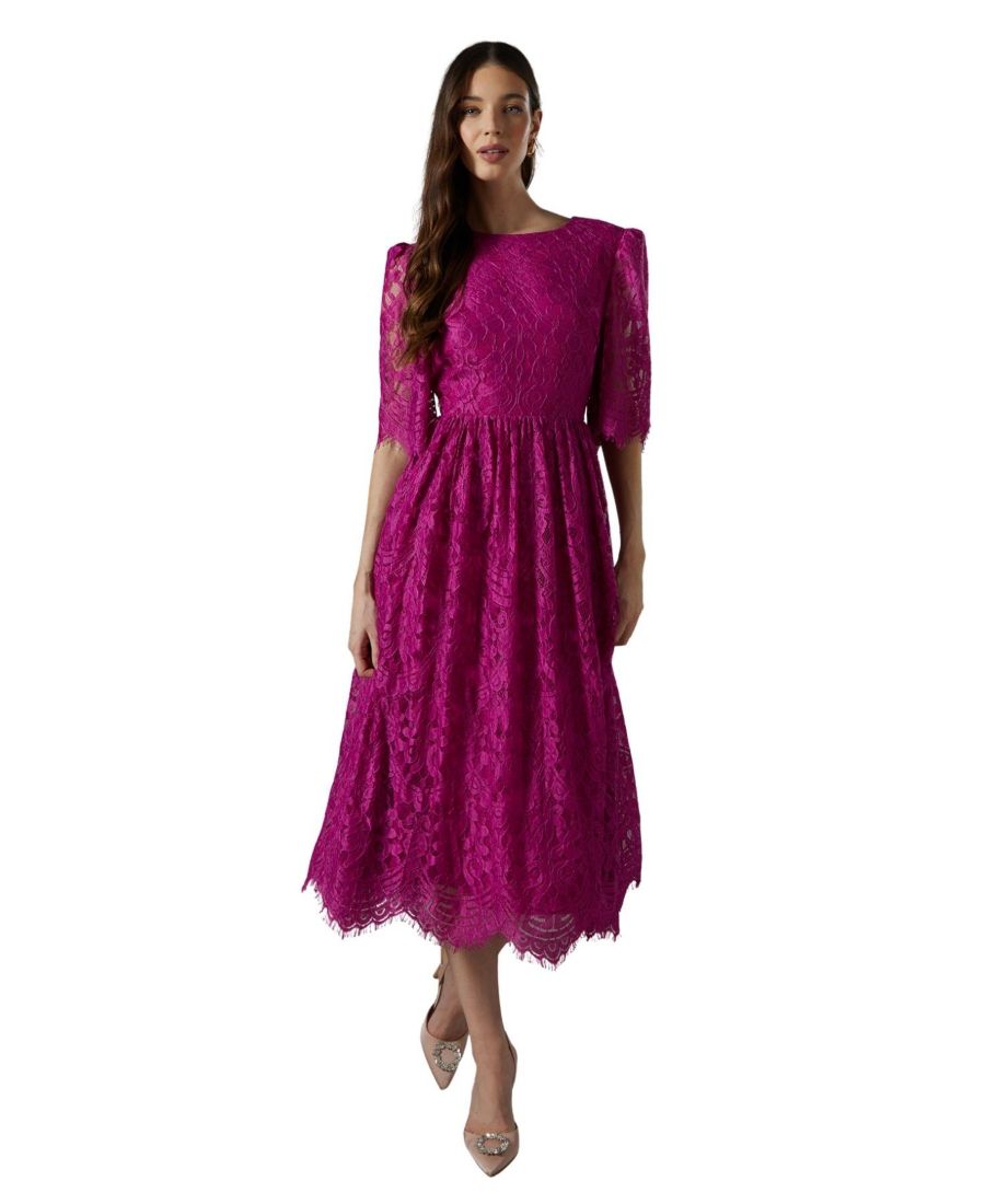 

Женское кружевное миди-платье с короткими рукавами Coast, Magenta