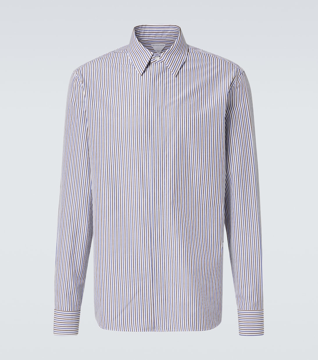 

Полосатая рубашка из хлопка и льна Bottega Veneta, Blue/Chestnut