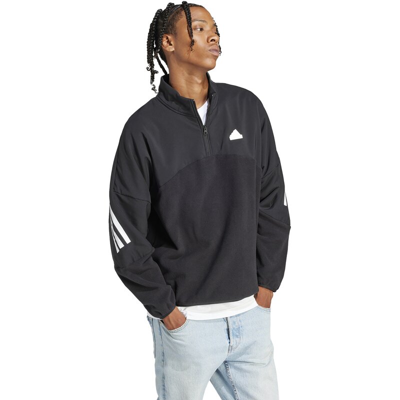 Толстовка Future Icons с тремя полосками и застежкой-молнией 1/4 Adidas, черный — фото 4