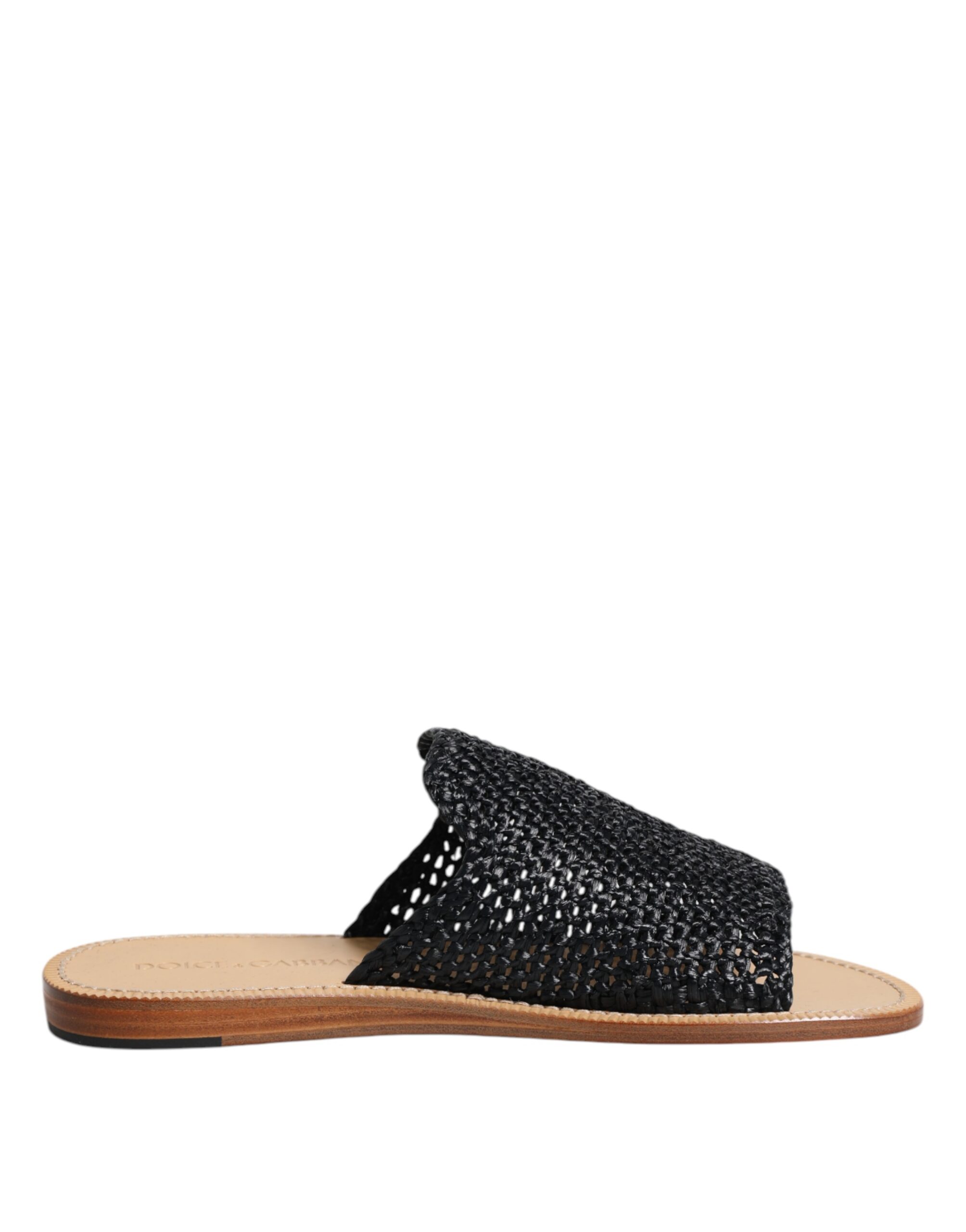 Черные однотонные плетеные шлепанцы из рафии Dolce & Gabbana, Black