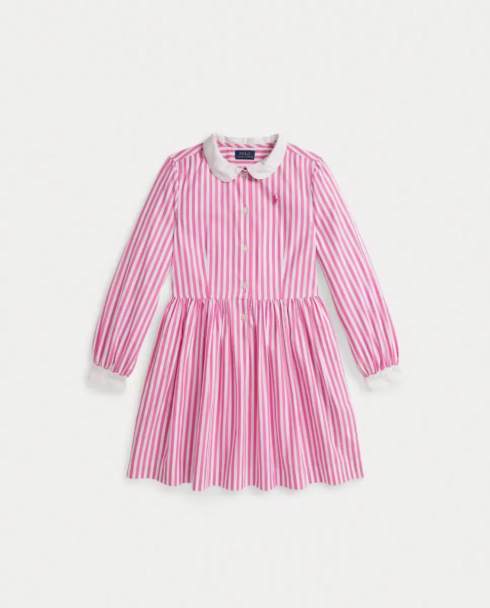 Детское рубашечное платье из хлопкового поплина Polo Ralph Lauren, розовый — фото 4