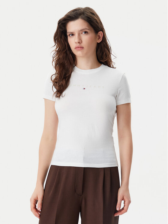 

Облегающая футболка Tonal Linear DW0DW20315 Tommy Jeans, экрю