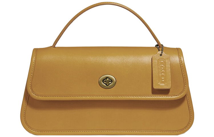 

COACH Кожаный клатч Turnlock с одним плечевым ремнем, большой, женский, желтый