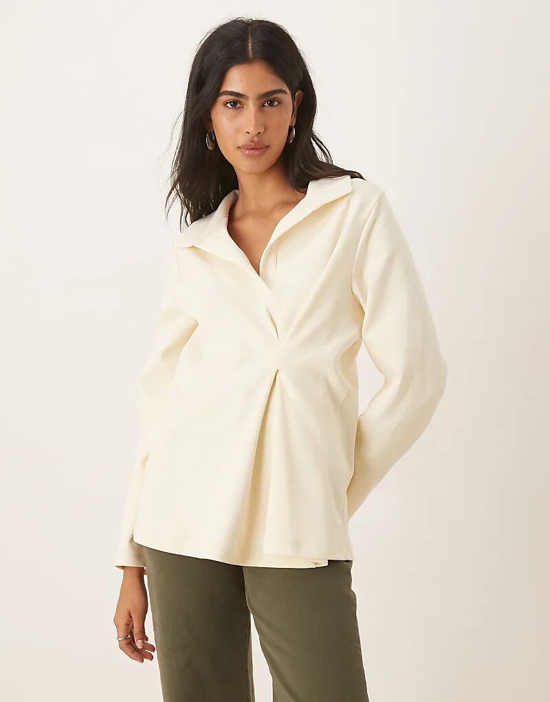 

Плотный регбийный топ ASOS DESIGN кремового цвета с защипами