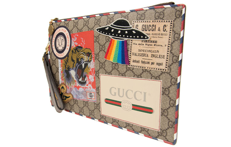 GUCCI Холщовая сумка с кожаным клатчем мужская бежевая/эбеновая — фото 2
