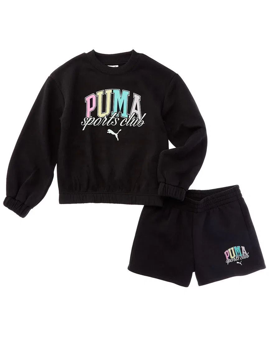 Комплект PUMA из 2 предметов: пуловер с круглым вырезом и шорты, черный
