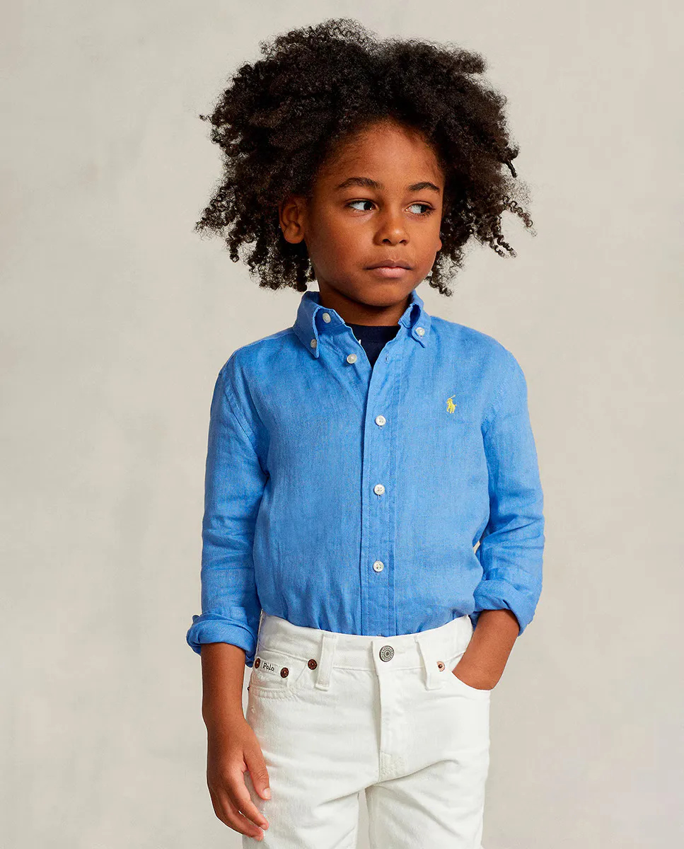 

Льняная рубашка для мальчика с длинными рукавами Polo Ralph Lauren, синий