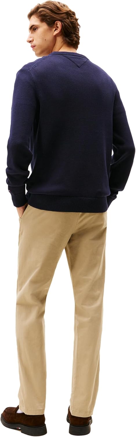 Мужской хлопковый свитер Tommy Hilfiger Crest Crewneck, легкий пуловер, Desert Sky/Regatta Red — фото 4
