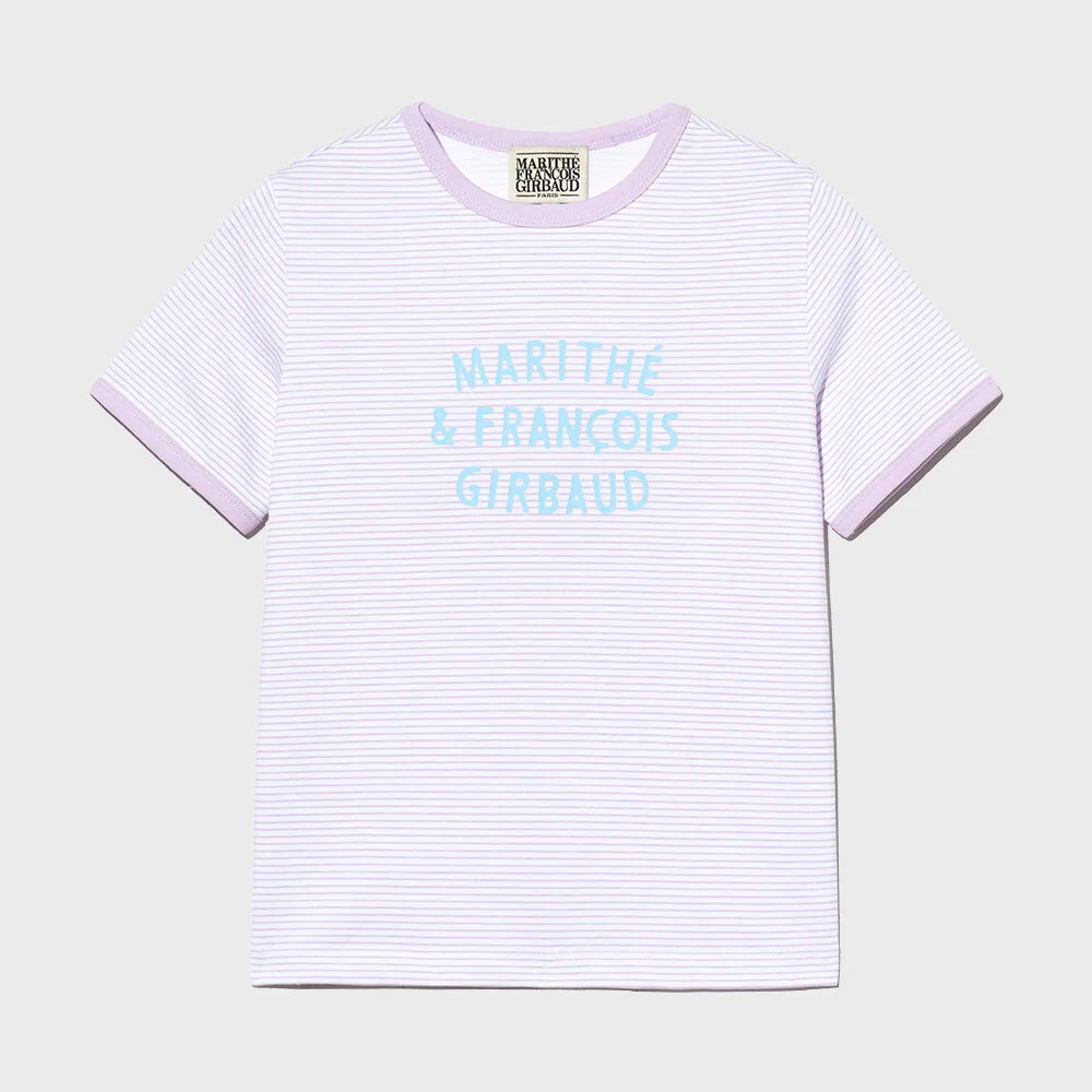 Детская футболка Basic Fit Stripe Ringer, лавандовая, от Marithé Kids
