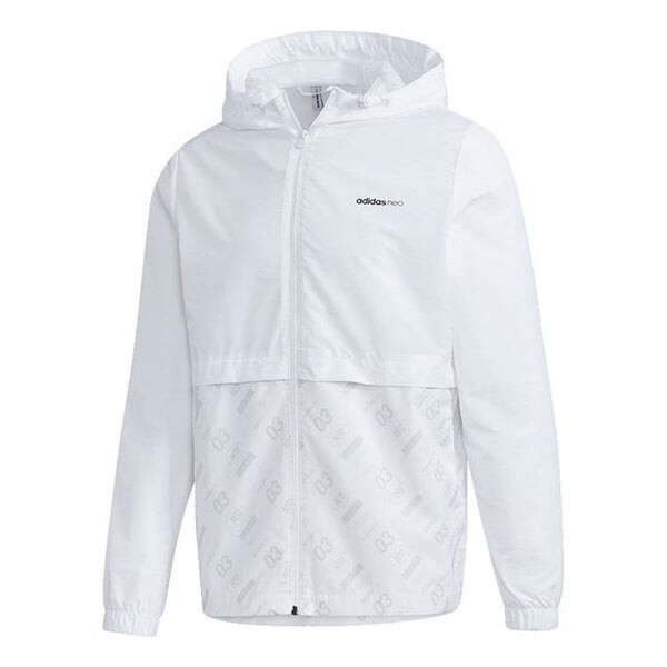 

Куртка adidas neo M Brlv Wb 2 logo Printing Splicing Windproof hooded track Jacket White, белый