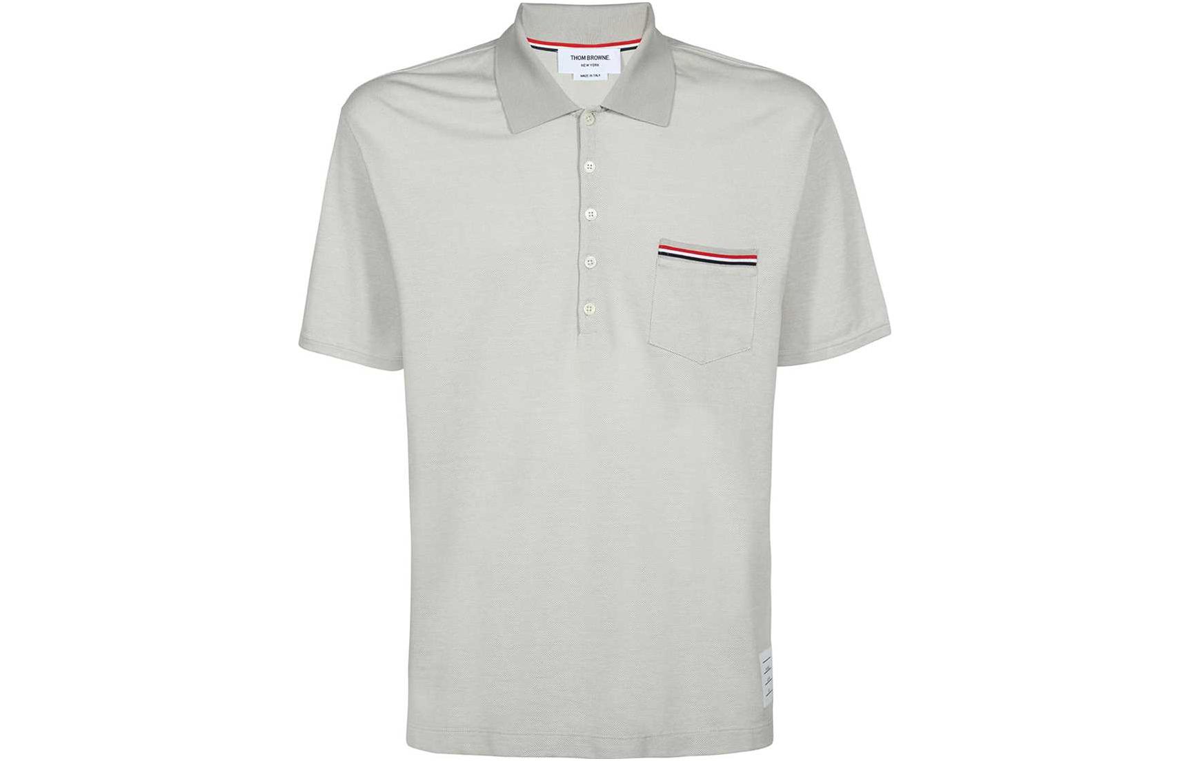 

Поло с логотипом, полосками и деталями THOM BROWNE, серый