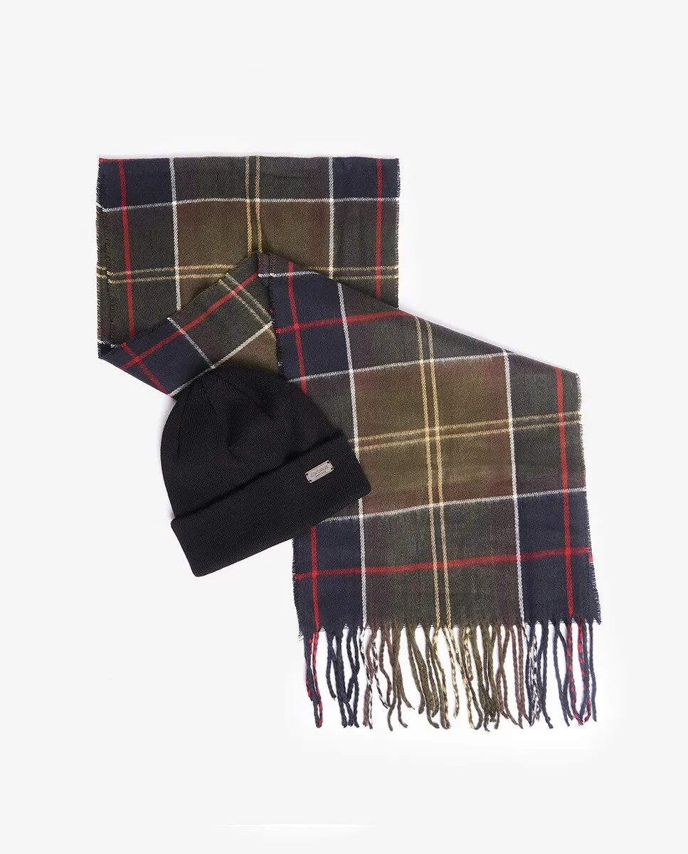 

Комплект из шерстяного шарфа и перчаток из ткани тартан Barbour, зеленый