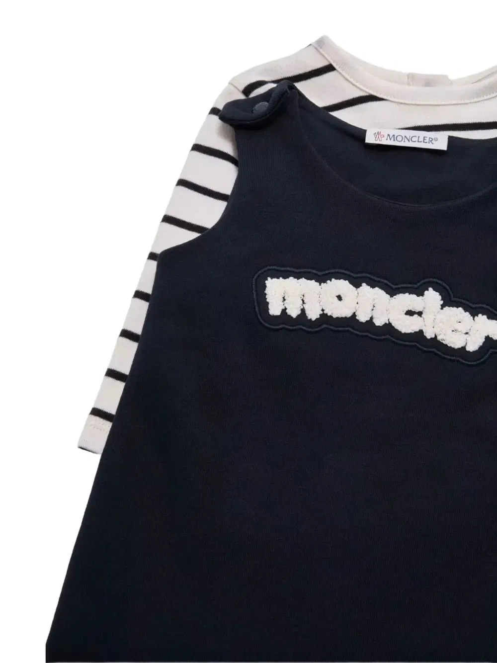 Полосатый хлопковый комплект Moncler Enfant, синий — фото 4