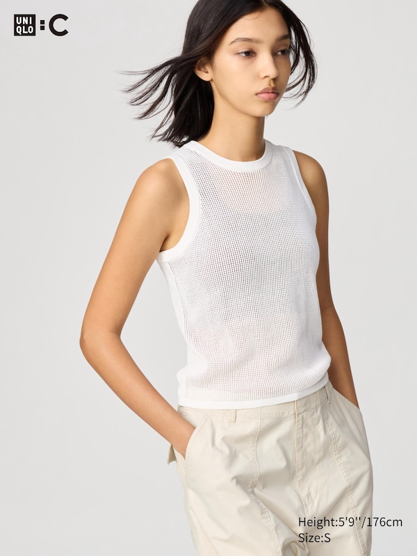 

Сетчатый джемпер с круглым вырезом (без рукавов) Uniqlo, белый