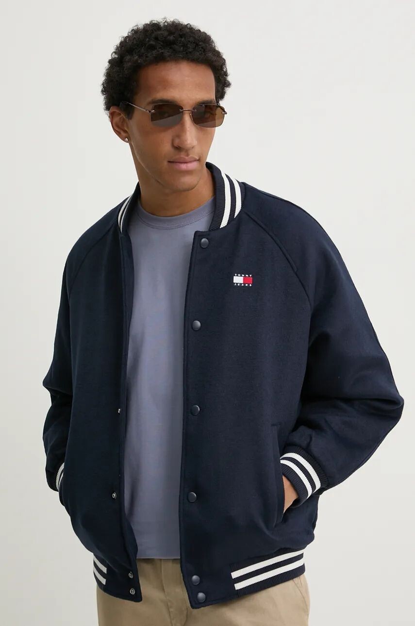 

Бомбер Tommy Jeans из смесовой шерсти, темно-синий