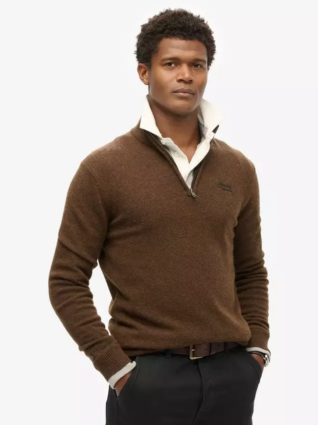 

Джемпер Superdry Essential Embroidered Knitted Half Zip, цвет woodland/brown