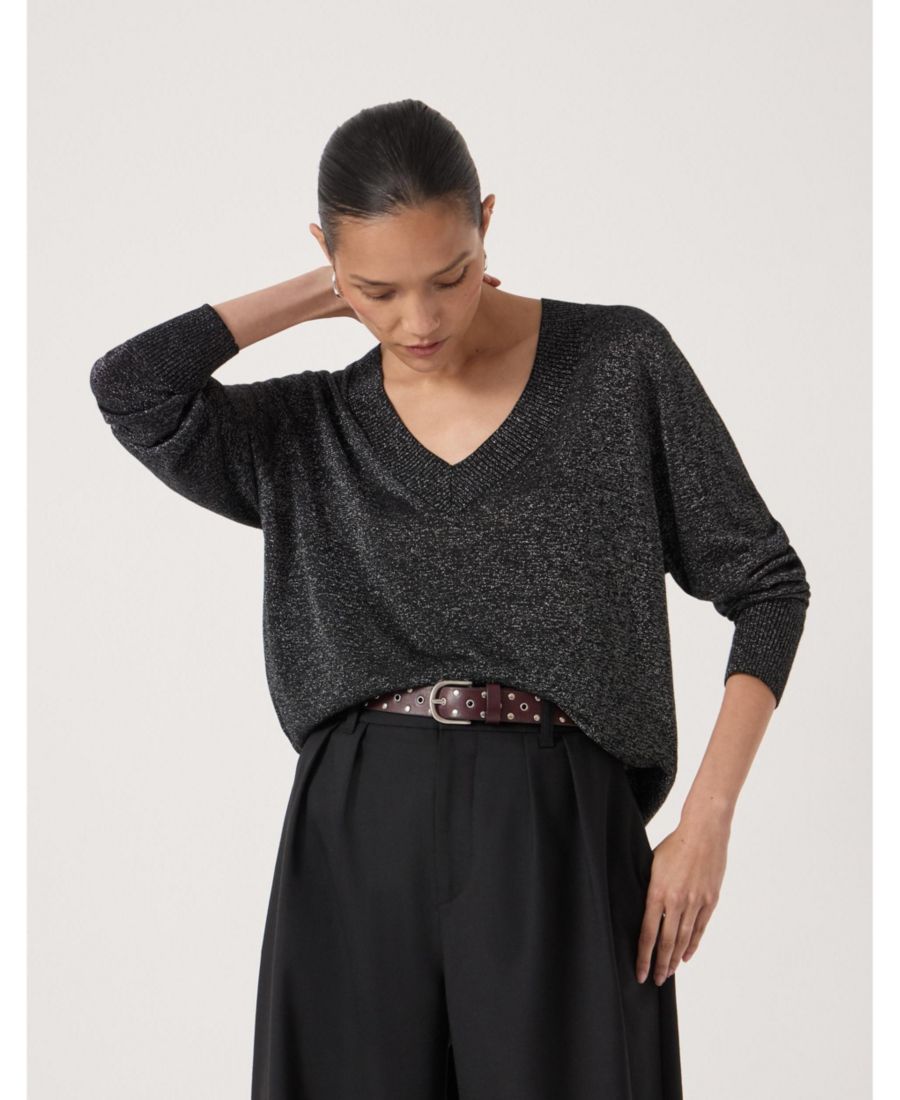 

Женский металлизированный джемпер Gracey с V-образным вырезом Hush, Silver metallic