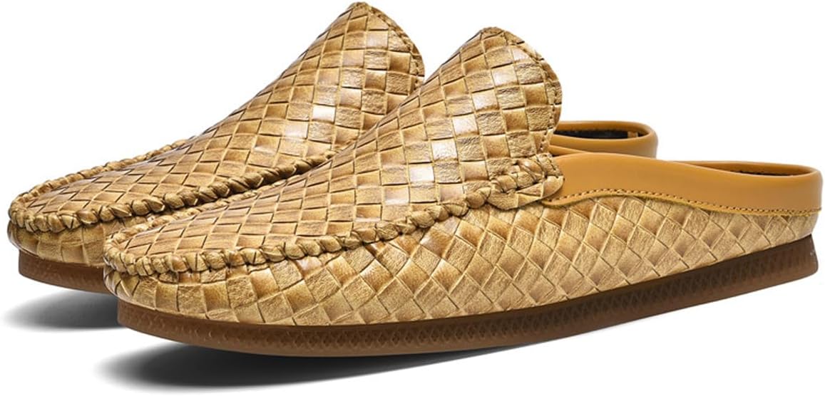 

Мужские кожаные мюли с принтом, сабо, тапочки на мягкой дышащей подошве, без задника, стильные домашние туфли, обувь для официальных случаев, вождения и повседневного ношения, полуботинки Ksedt, золотой