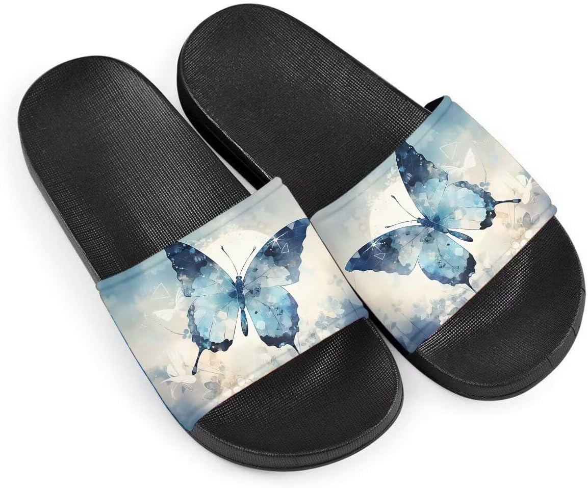 

Женские сандалии Удобные легкие летние сандалии Нескользящие шлепанцы с узором бабочки Для пляжа, отеля, дома и улицы Getelinseng, синий