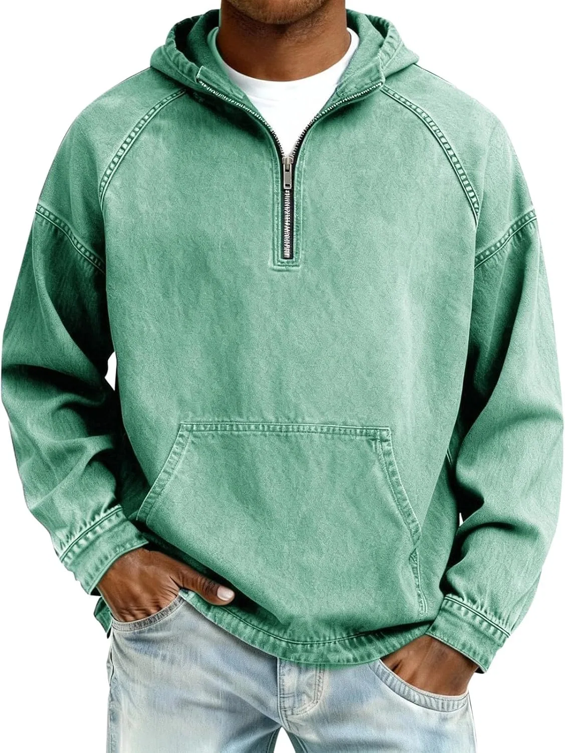 Мужская худи с капюшоном, молнией, Light Green