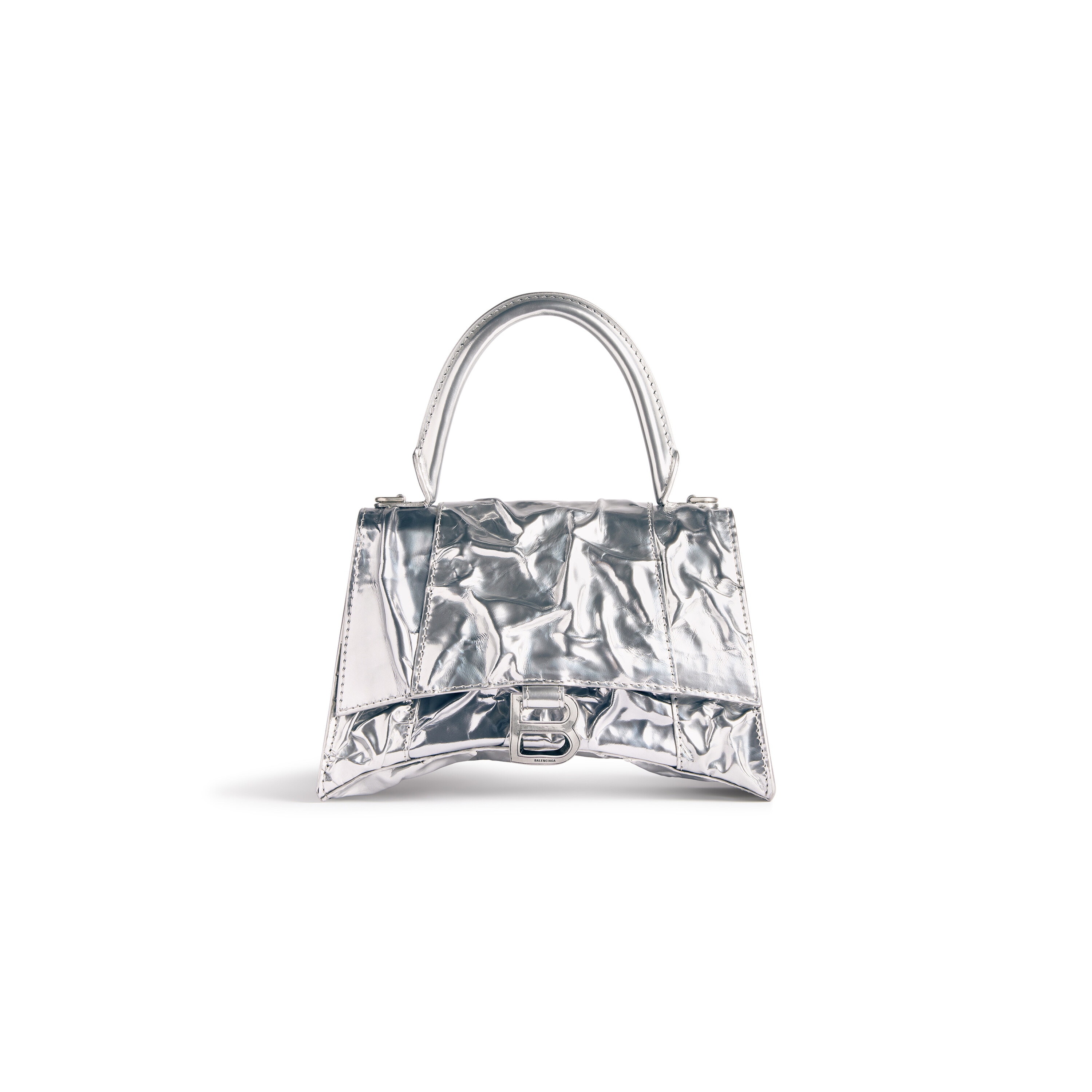 

Маленькая сумочка в форме песочных часов с эффектом помятости BALENCIAGA, серебряный