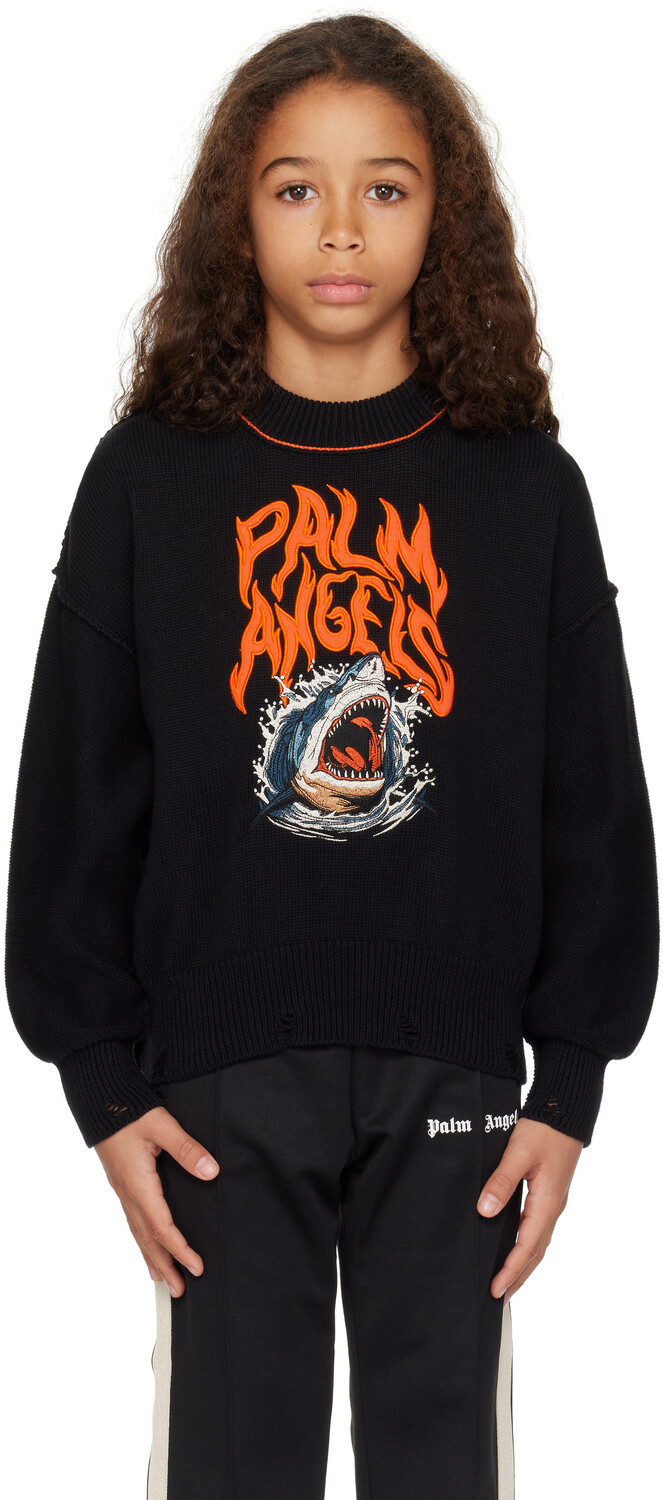 

Детский черный свитер Flames Shark Palm Angels