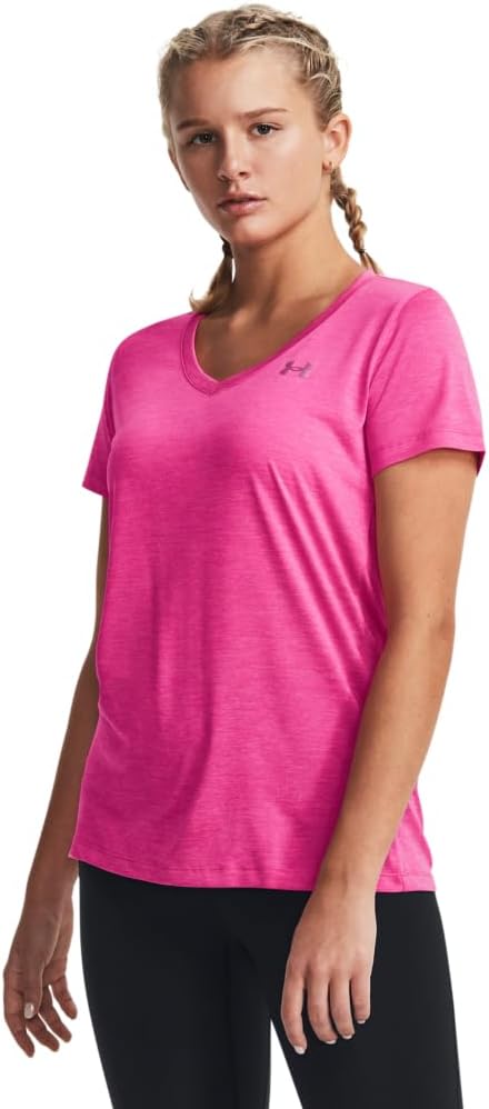 

Under Armour женская футболка Tech V-Neck Twist с коротким рукавом, (657) Rebel Pink/Metallic Silver, Розовый, Under Armour женская футболка Tech V-Neck Twist с коротким рукавом, (657) Rebel Pink/Metallic Silver