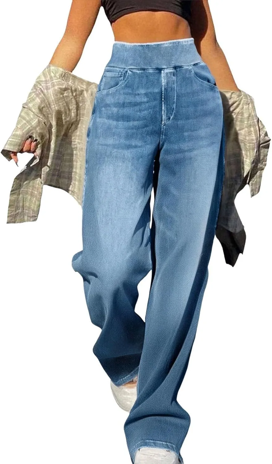 

Женские джинсы-джоггеры с высокой талией, эластичные, широкие, с карманом MGWTFZDL