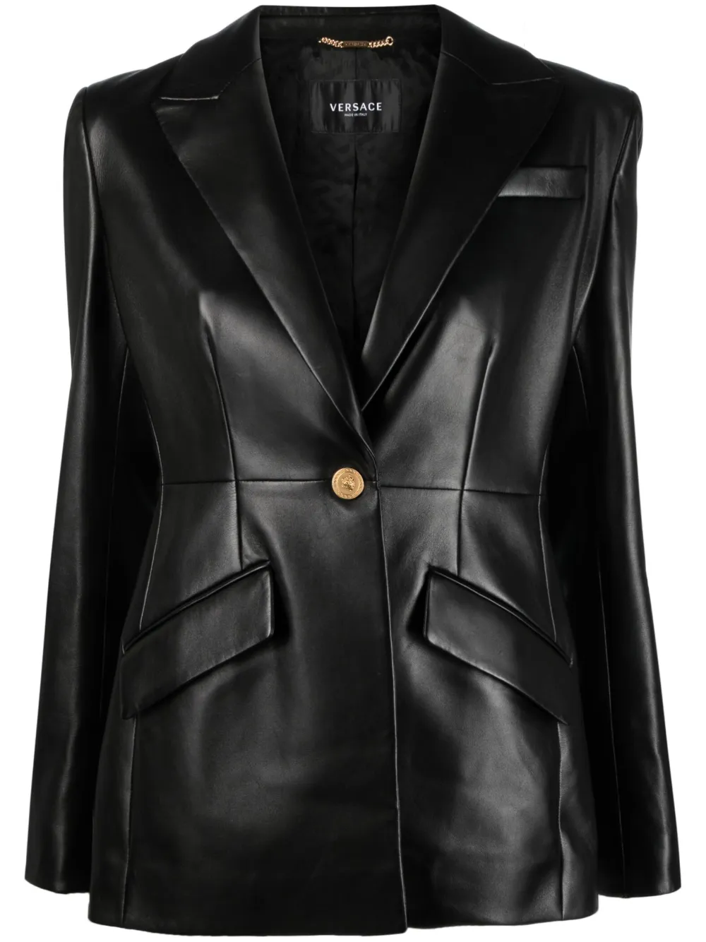 

Однобортный кожаный пиджак VERSACE, черный