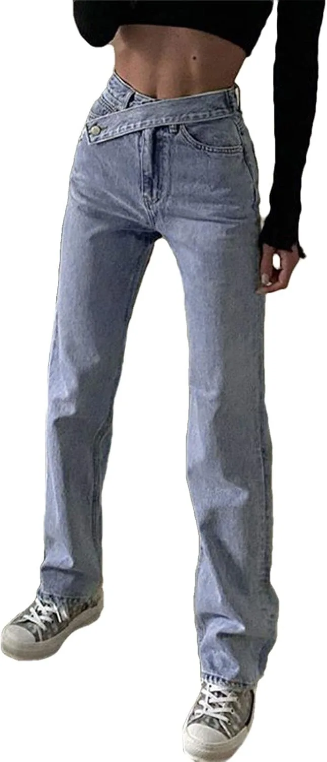 

Hnyenmcko модные женские джинсы с высокой талией прямого кроя