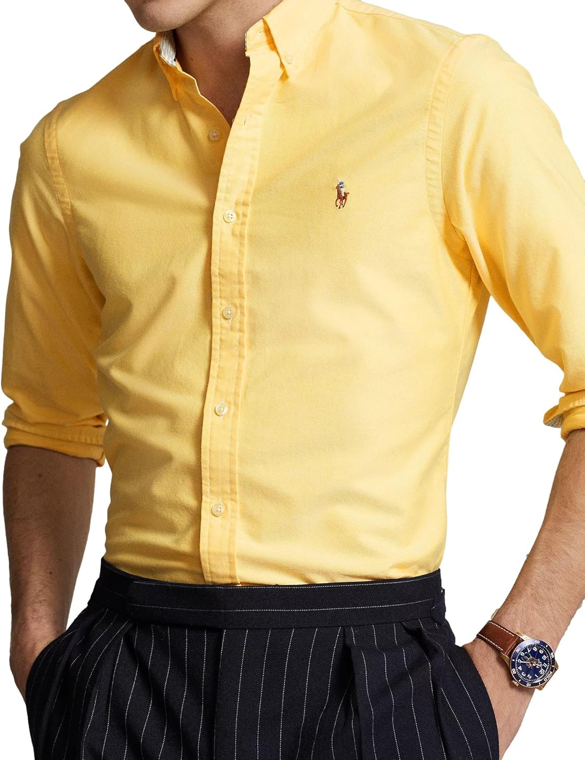 POLO RALPH LAUREN Мужская длинная рубашка Oxford с пуговицами Slim Fit, Basic Yellow — фото 4
