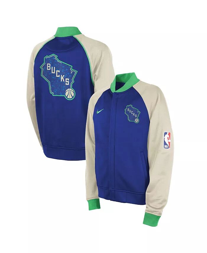 

Куртка Big Boys Royal Milwaukee Bucks 2023/24 City Edition Authentic Showtime с молнией во всю длину Nike, синий