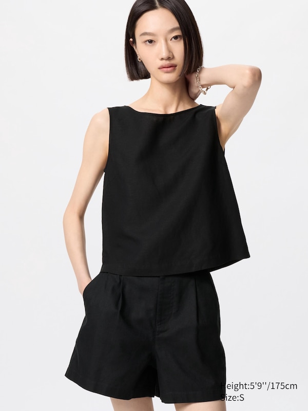 

Блузка из льняной смеси (без рукавов) Uniqlo, черный