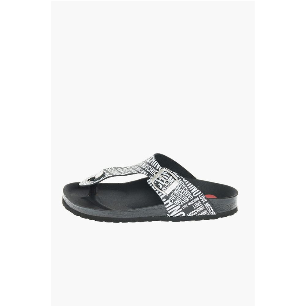 LOVE MOSCHINO Двухцветные сандалии с принтом логотипа BIRKI30 Moschino, Black and White — фото 3