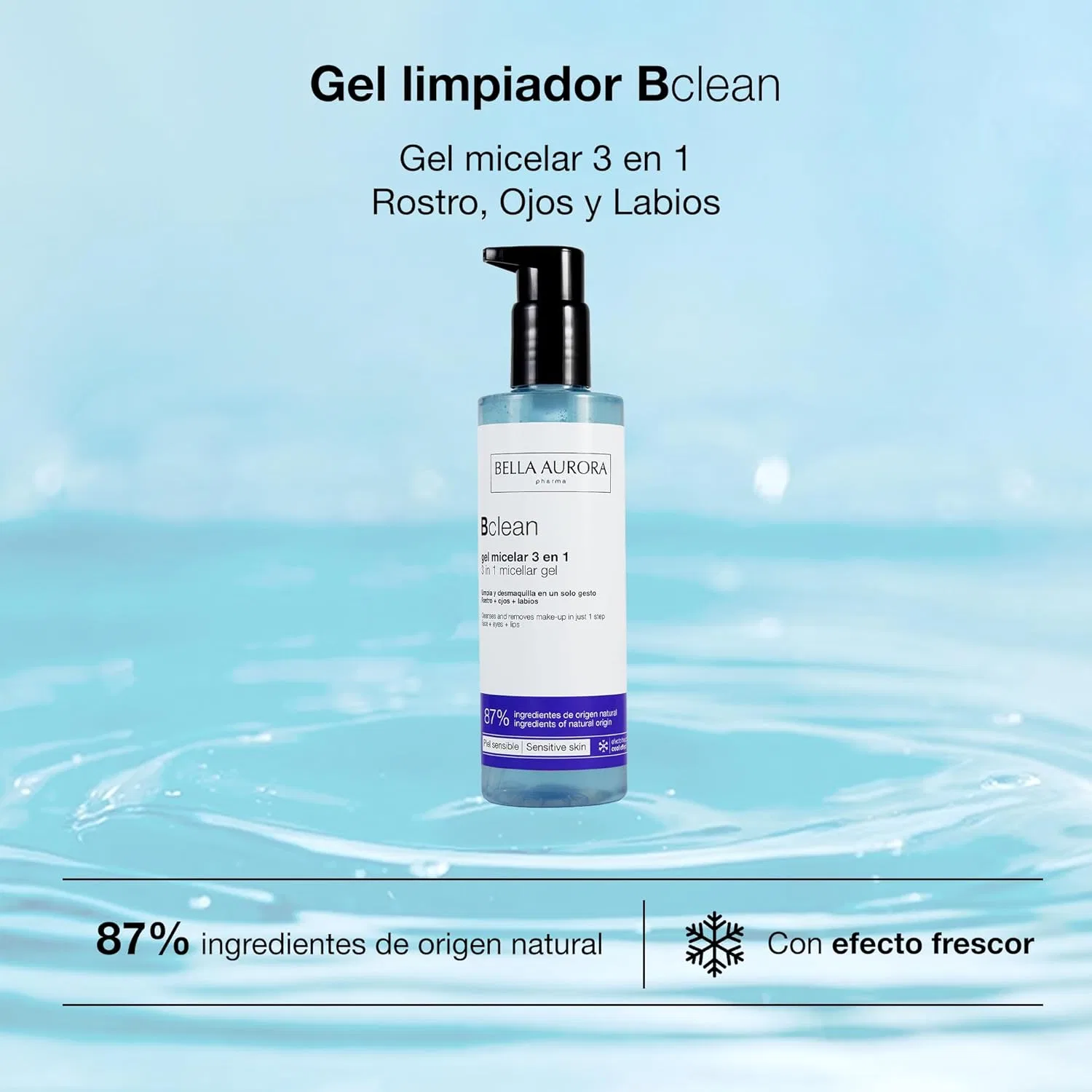 Мицеллярная вода Bella Aurora — Мицеллярный гель Bclean 3 в 1 для чувствительной кожи, 200 мл — фото 2