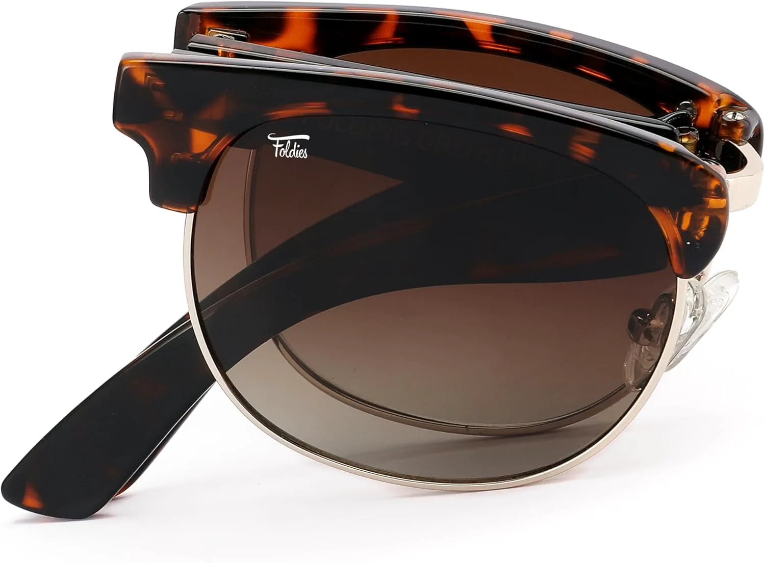 

Складные солнцезащитные очки Foldies Browline с поляризацией, защитой от UV400, UVA, UVB для мужчин и женщин, в кожаном футляре, Tortoise Shell - Gradient Brown
