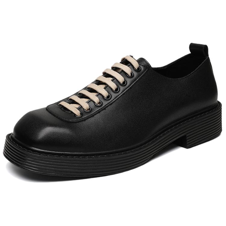 WEISHIBANGWEI Повседневные кожаные туфли мужские черные с потайным клином, цвет Black Hidden Wedge — фото 2