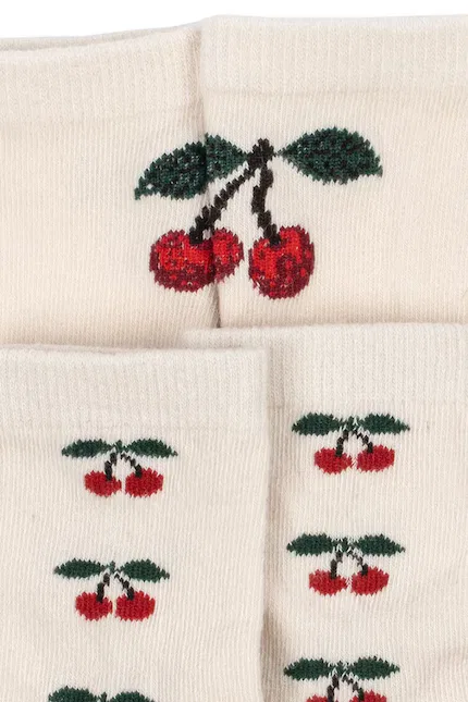 Носки детские с рисунком 2 шт JACQUARD CHERRY SOCKS Konges Sløjd, бежевый — фото 2