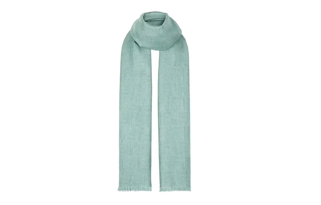 

FENDI Шарф с вышивкой по всей поверхности и бахромой, Green