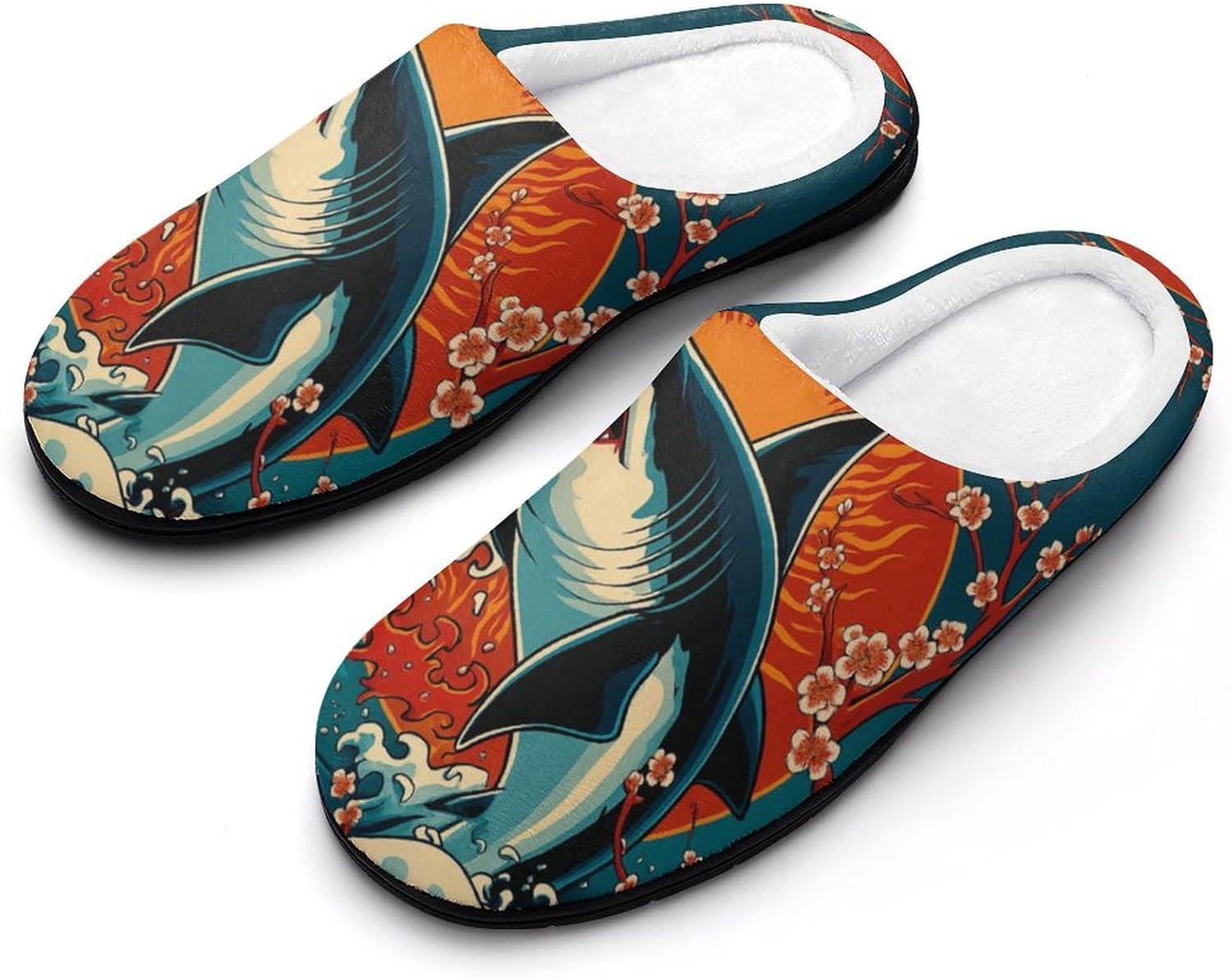 

Мужские домашние хлопковые тапочки KKdskkds Rerto Rhino для африканской саванны, противоскользящие, уютные, теплые и дышащие, Shark & Cherry Blossoms