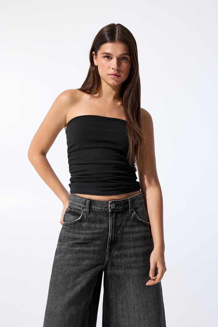 

Топ с прямым вырезом Pull And Bear, черный