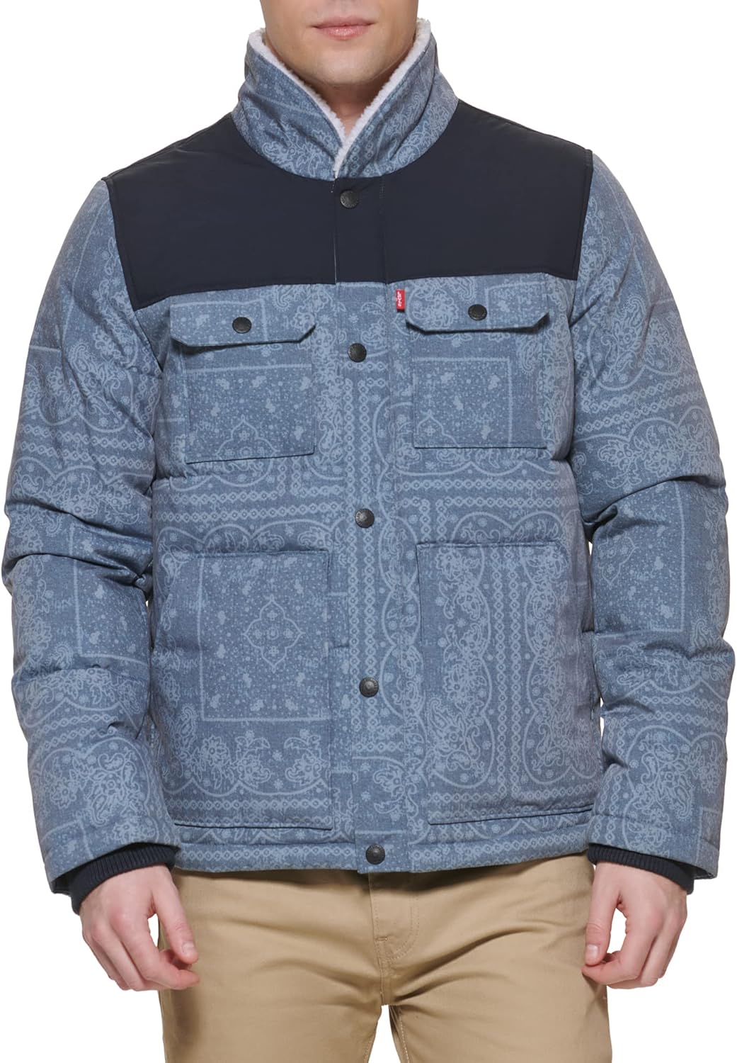 Мужская стеганая куртка Levi's из комбинированной ткани с воротником на подкладке из шерпы (стандартные размеры, а также размеры для больших и высоких женщин), Faded Blue Bandana — фото 4