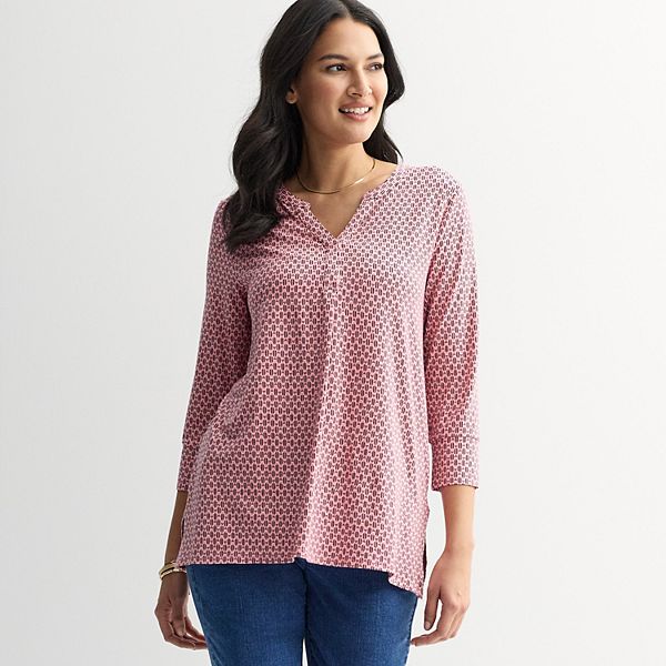 

Туника Petite с 3/4 рукавом и разрезом на горловине Croft & Barrow, Pink Mini Tile