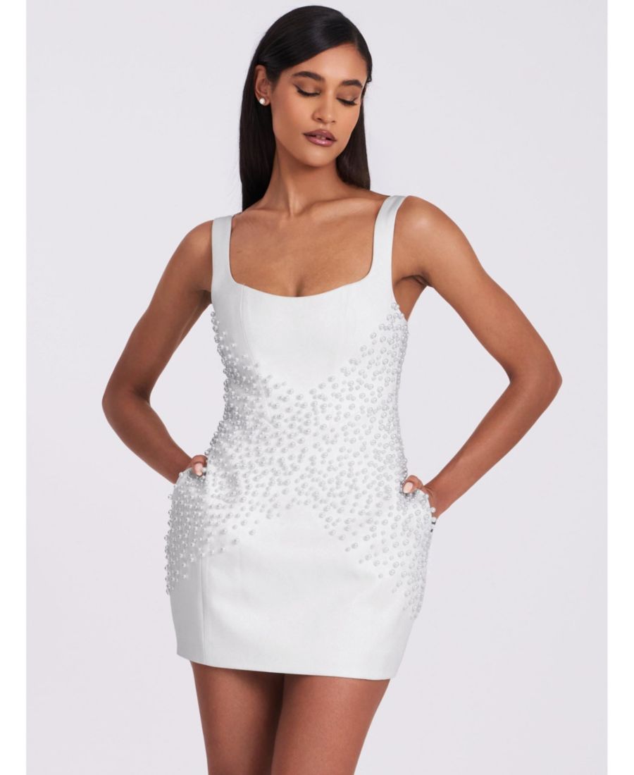 

Женское мини-платье без рукавов в форме кокона с жемчужной вышивкой Tais Miss Circle, White