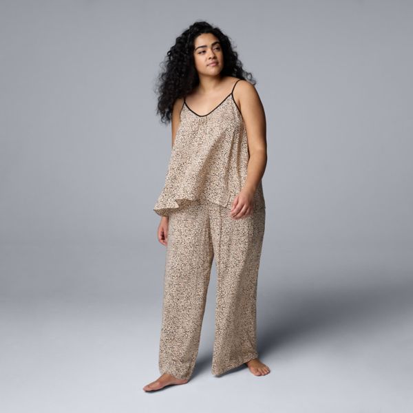 

Комплект из майки и пижамных штанов из простой ткани больших размеров Simply Vera Vera Wang, цвет natural animal