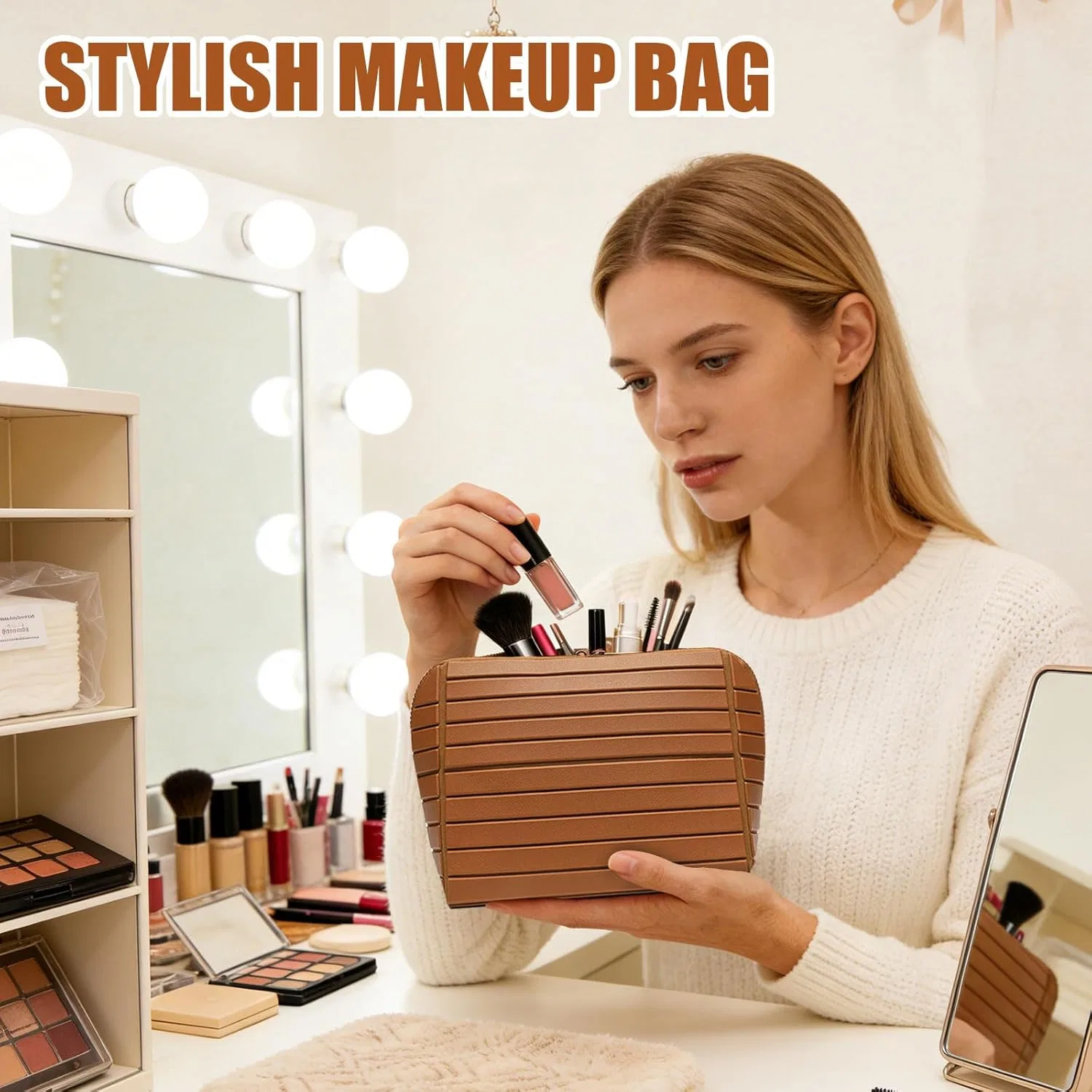 Дорожная косметичка Parallel Travel Makeup Bag, складная, бежевая Hiphiprun, Beige — фото 3