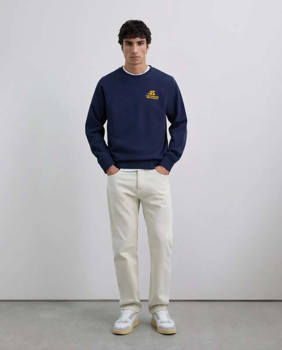 

Мужская хлопковая толстовка с тисненым принтом Scalpers, темно-синий